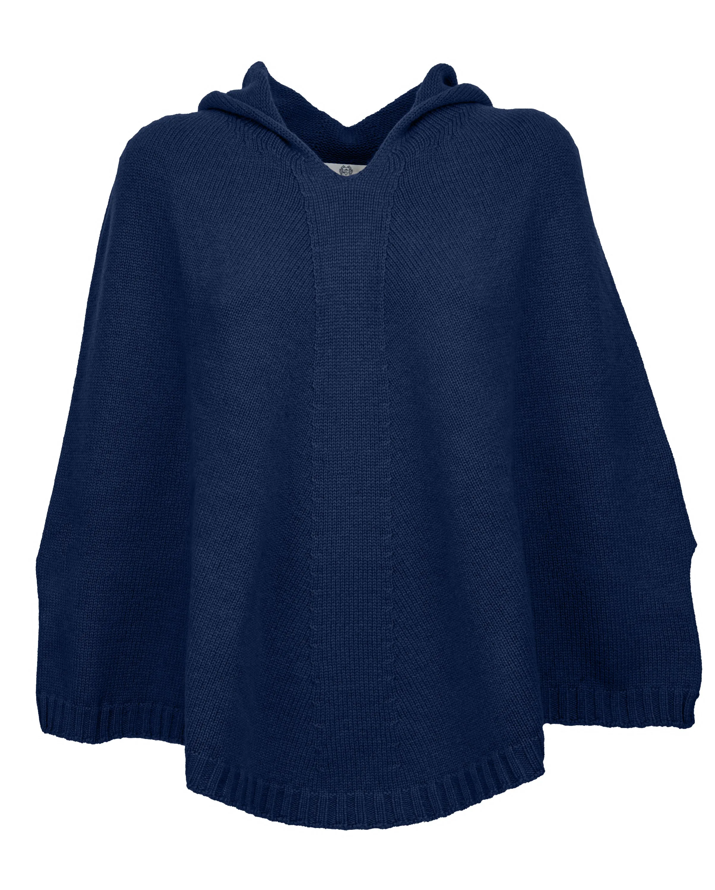 NEW FALL 24 - Pure Cashmere Hoodie Poncho Blue Melange