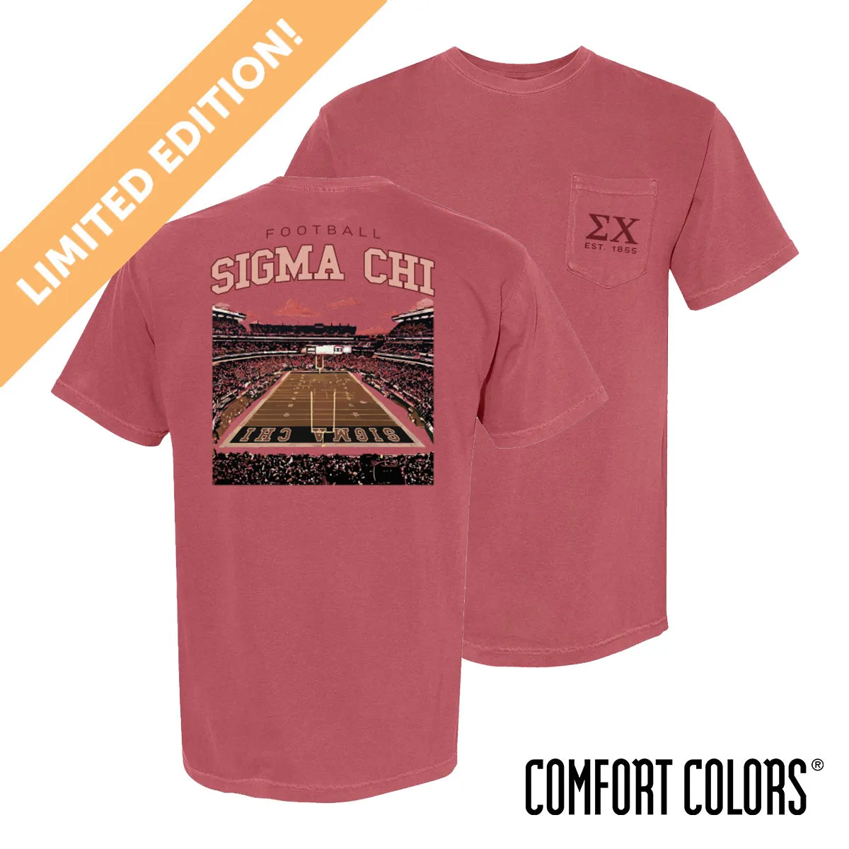 New! Sigma Chi Limited Edition Comfort Colors Stadium Spirits Short Sleeve Tee