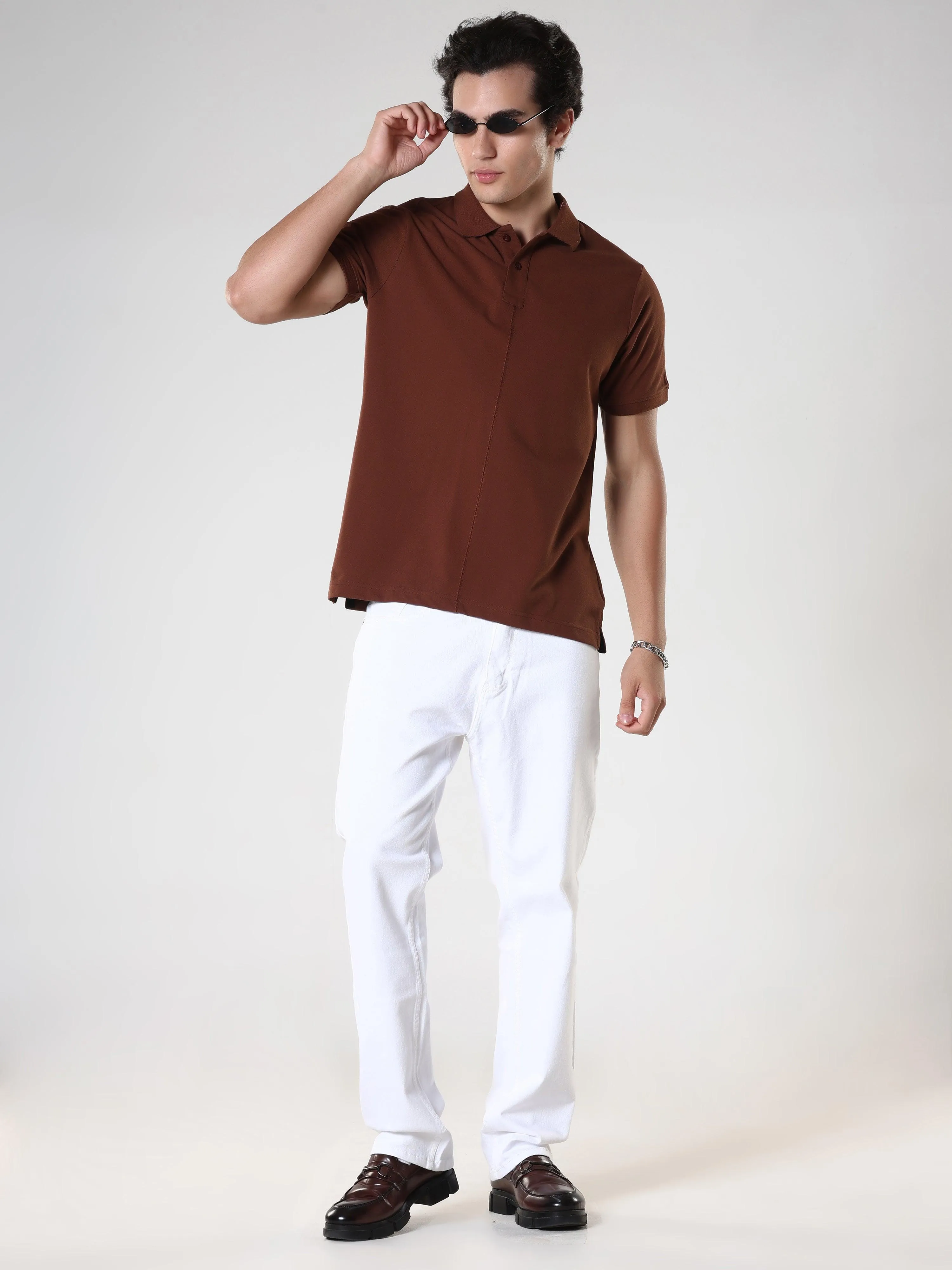 Odessa - Plain Polo T-Shirt- Coffee