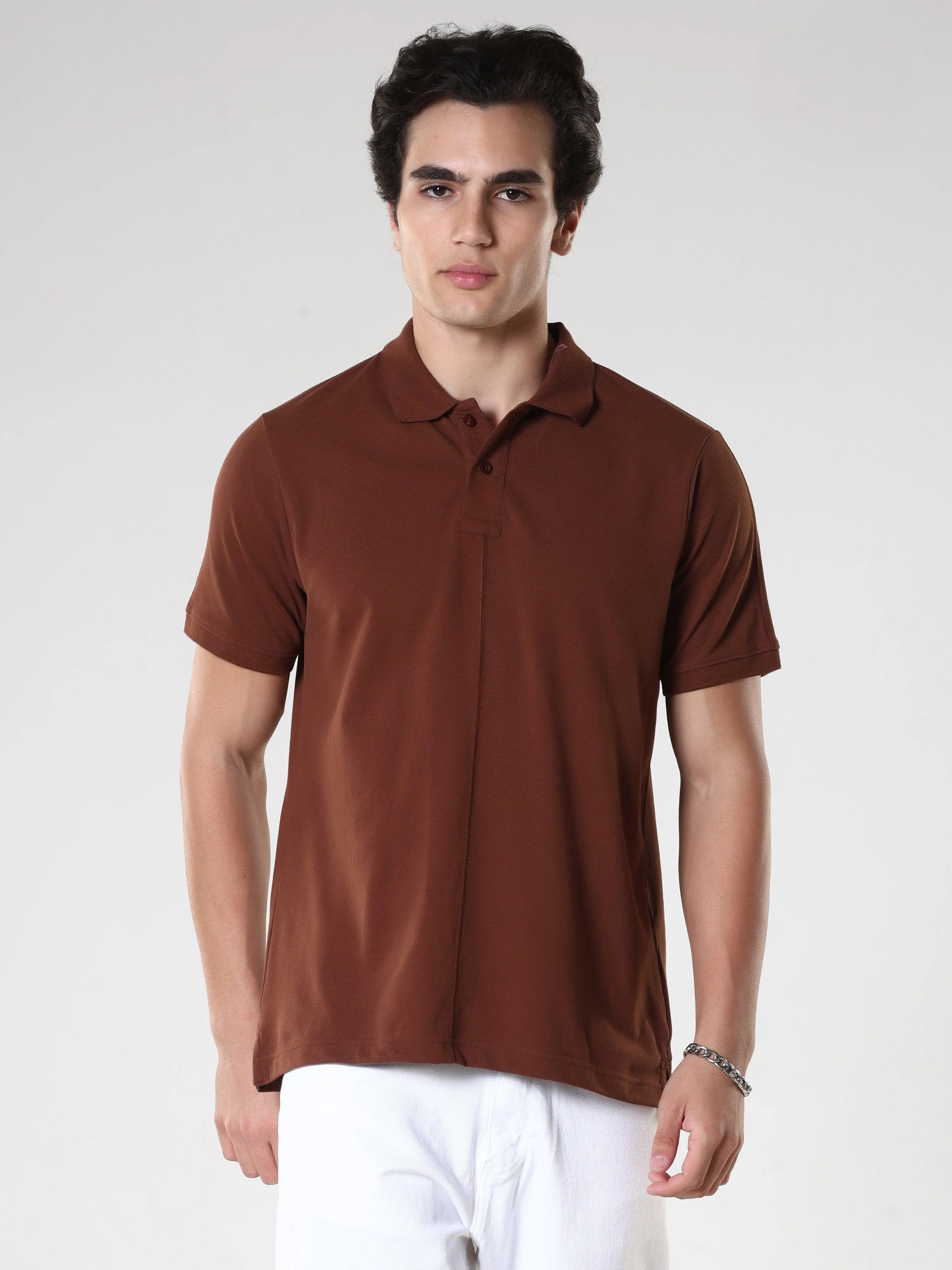 Odessa - Plain Polo T-Shirt- Coffee