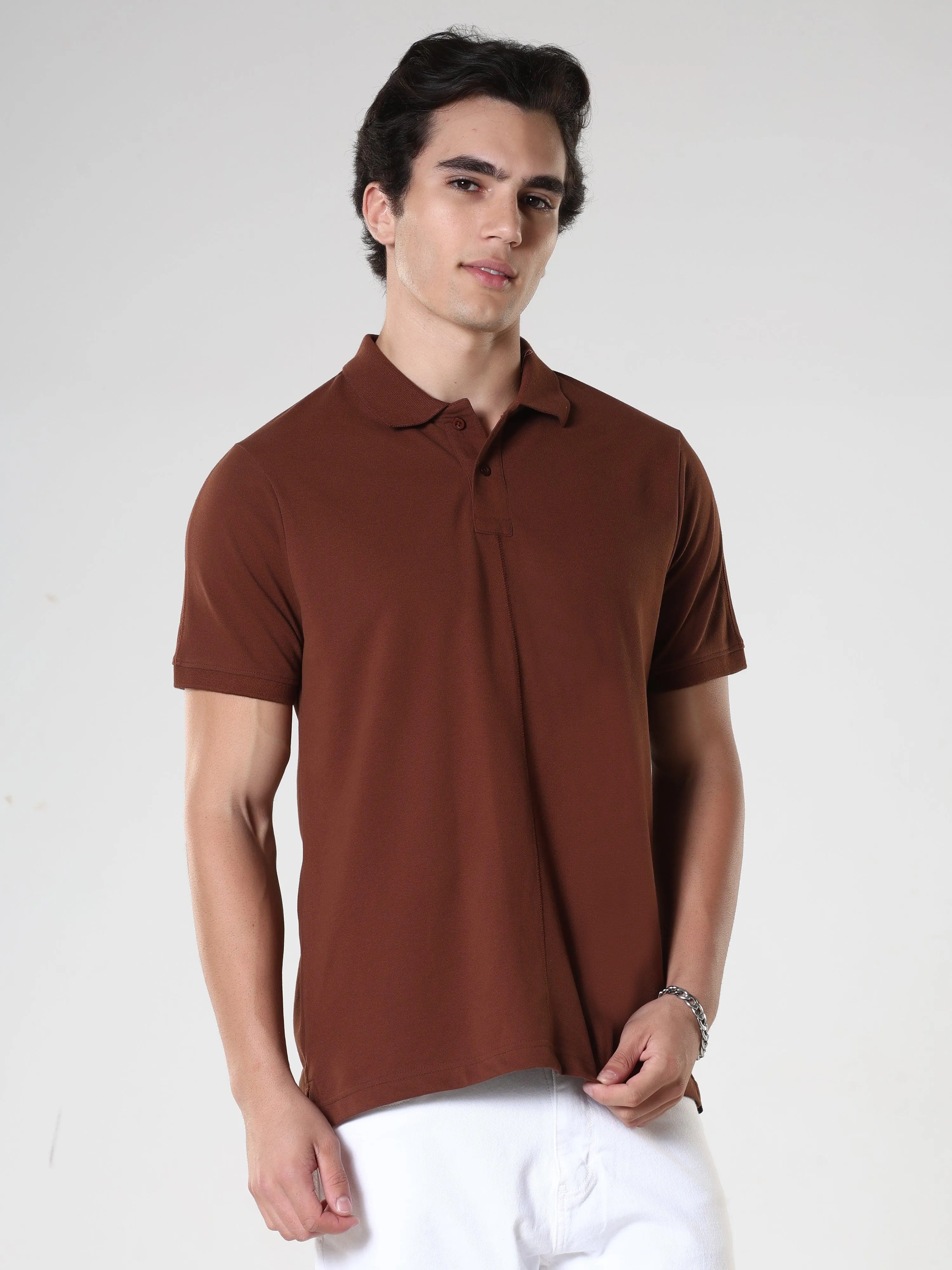 Odessa - Plain Polo T-Shirt- Coffee