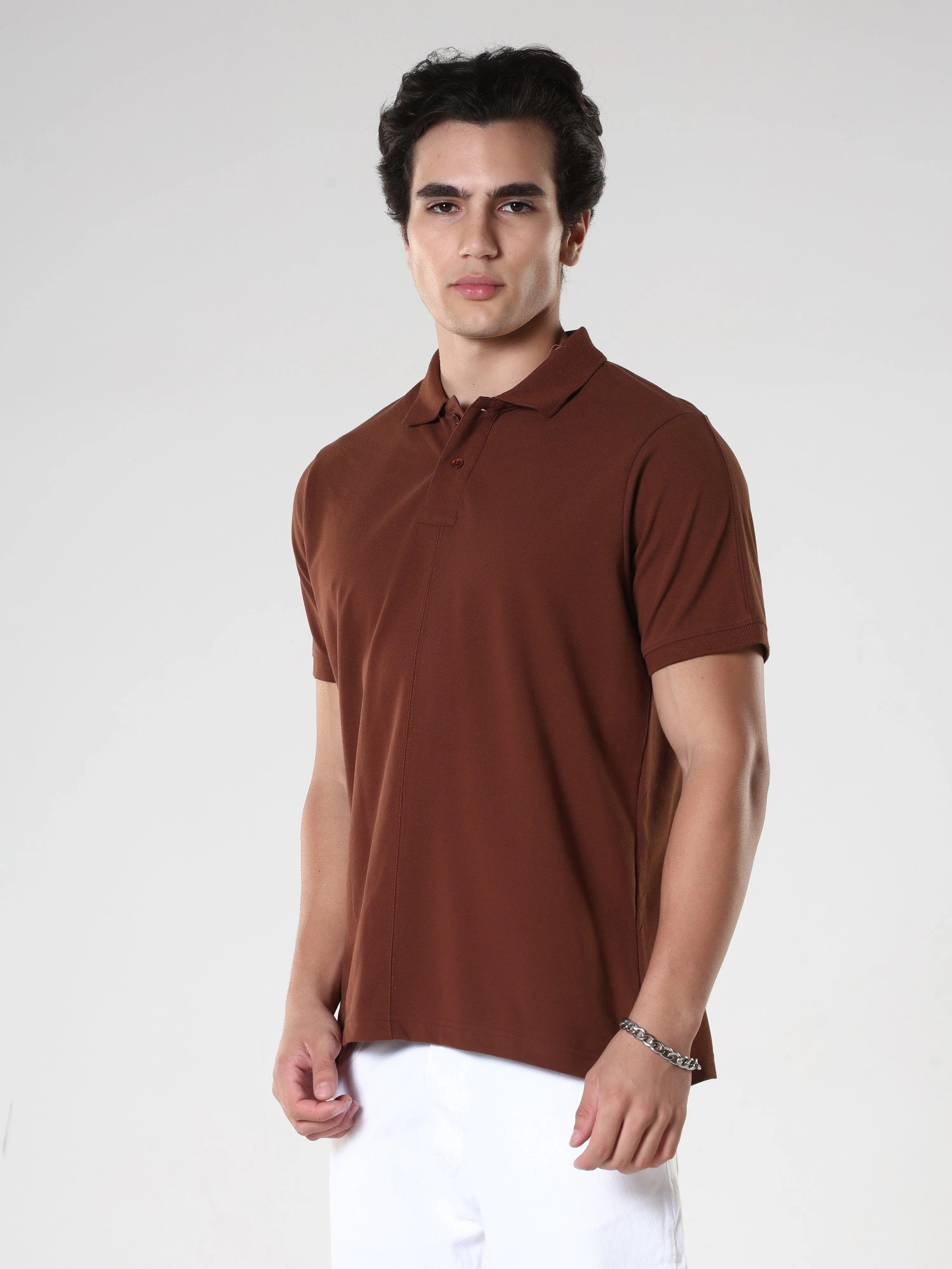 Odessa - Plain Polo T-Shirt- Coffee