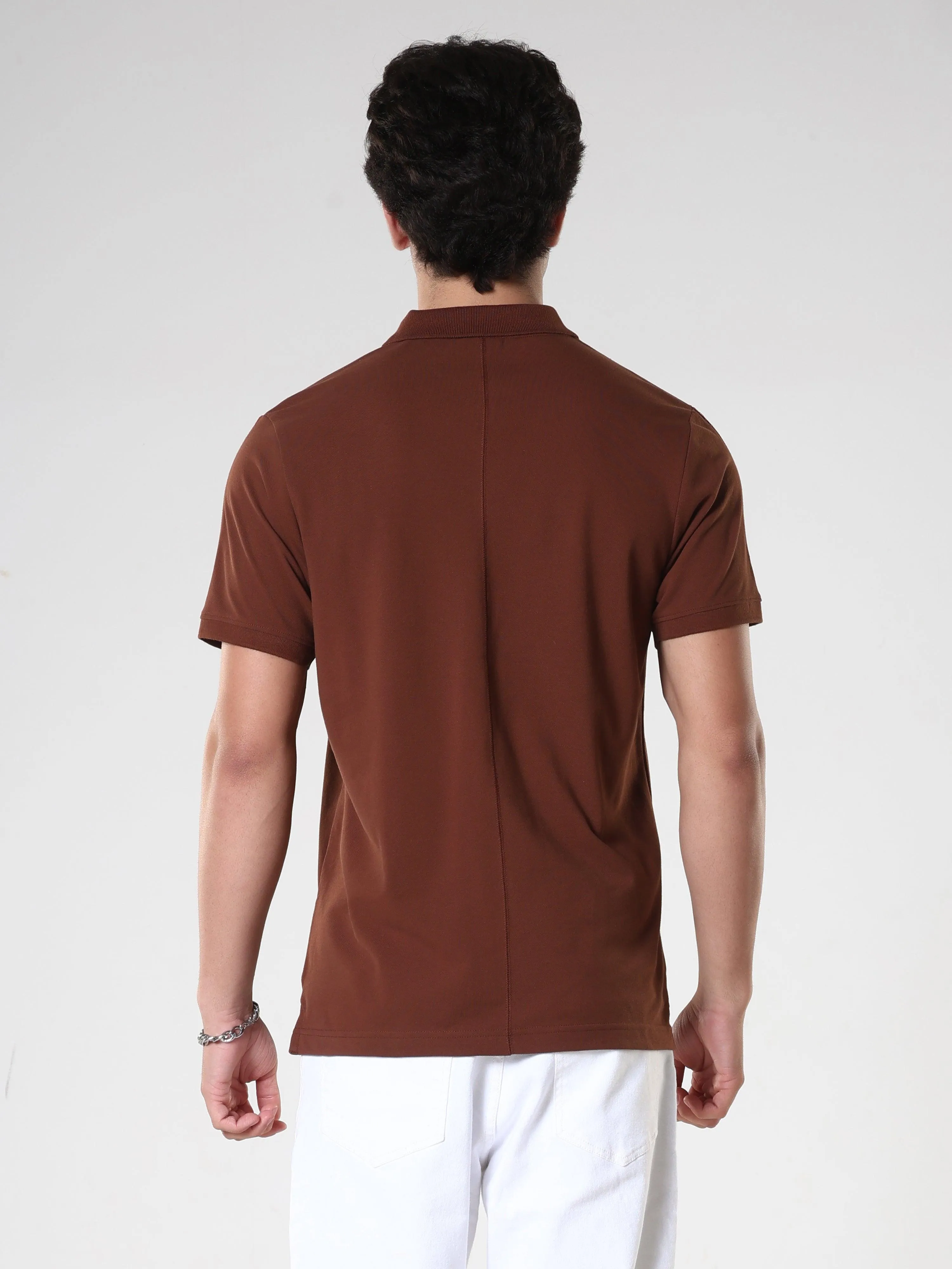 Odessa - Plain Polo T-Shirt- Coffee