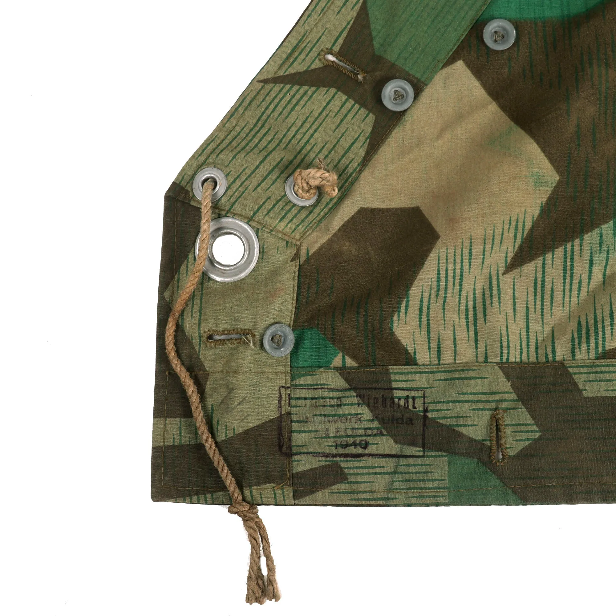 Original Excellent German WWII Zeltbahn Tent Quarter & Poncho in Splinter Camouflage by Hermann Wighardt - dated 1940