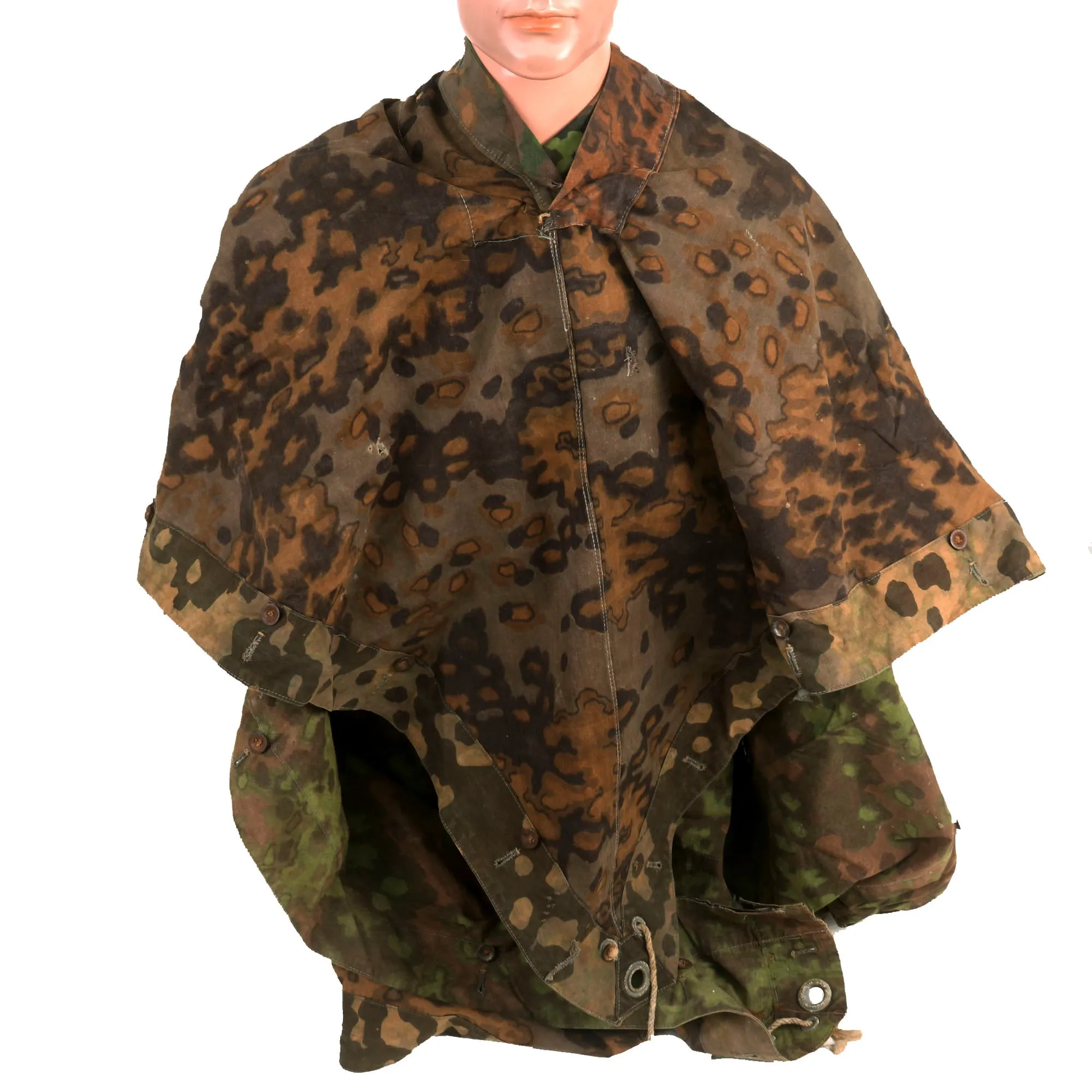 Original Rare German WWII Waffen-SS Zeltbahn Tent Quarter & Poncho in Oak Pattern A Camouflage with Faded RBNr. Markings