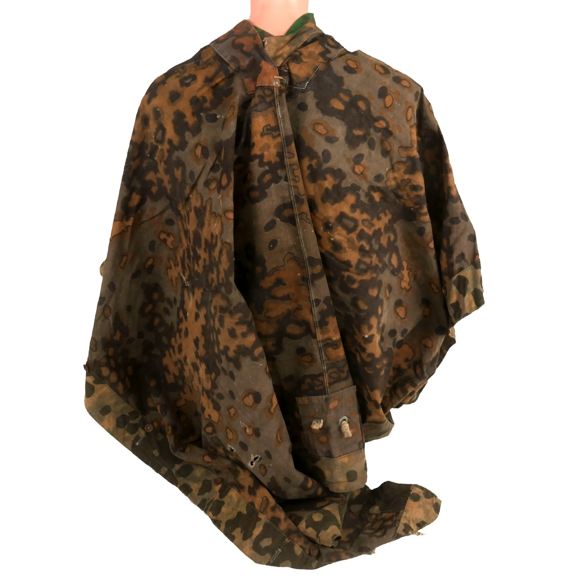 Original Rare German WWII Waffen-SS Zeltbahn Tent Quarter & Poncho in Oak Pattern A Camouflage with Faded RBNr. Markings