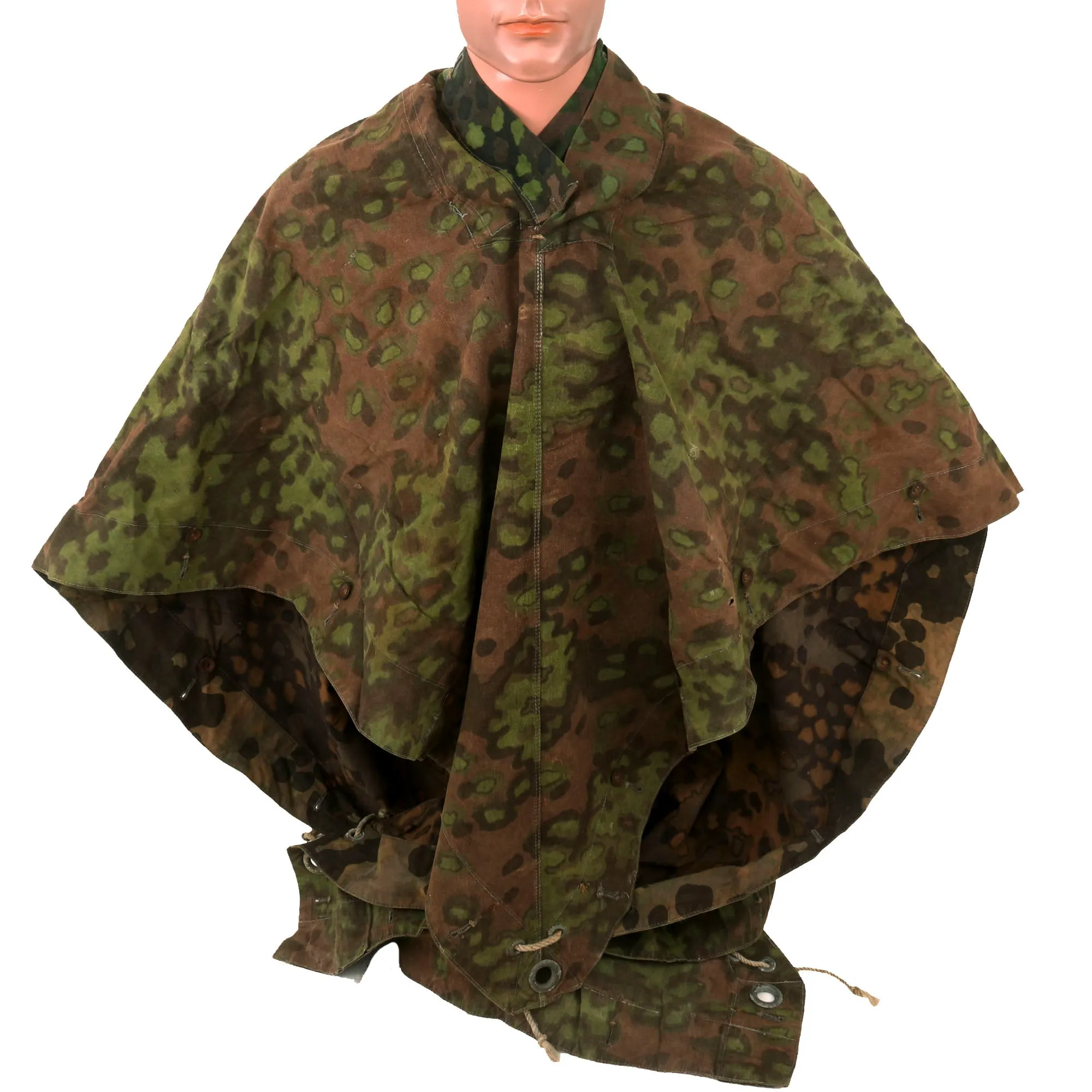 Original Rare German WWII Waffen-SS Zeltbahn Tent Quarter & Poncho in Oak Pattern A Camouflage with Faded RBNr. Markings