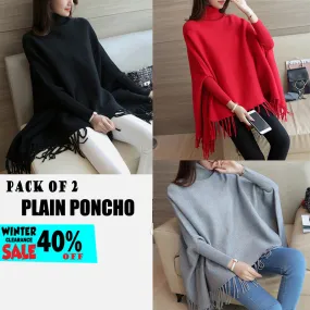 PACK OF 2 PLAIN PONCHO ( WINTER CLEARANCE SALE )