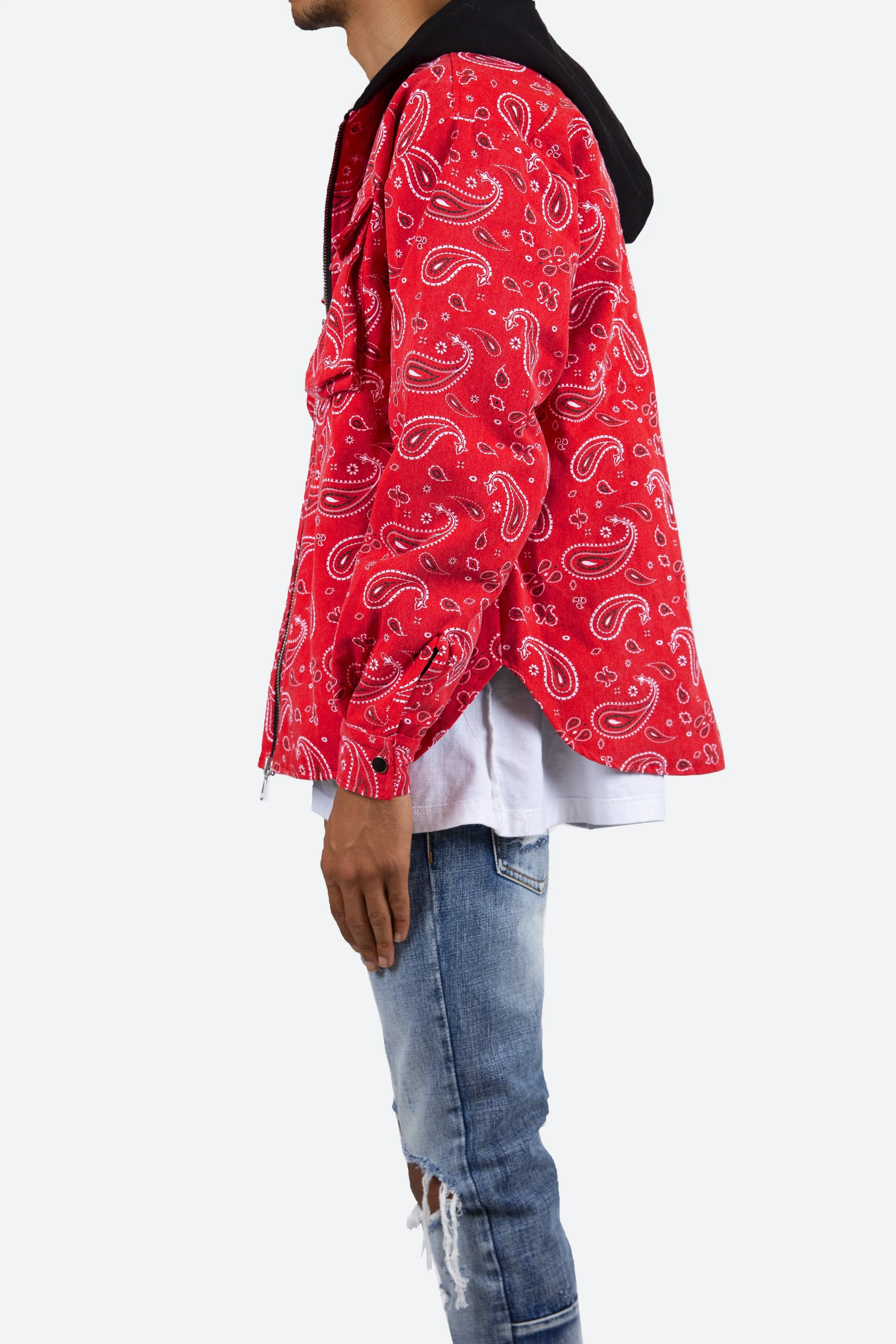 Paisley Hooded Zip Up Jacket - Red