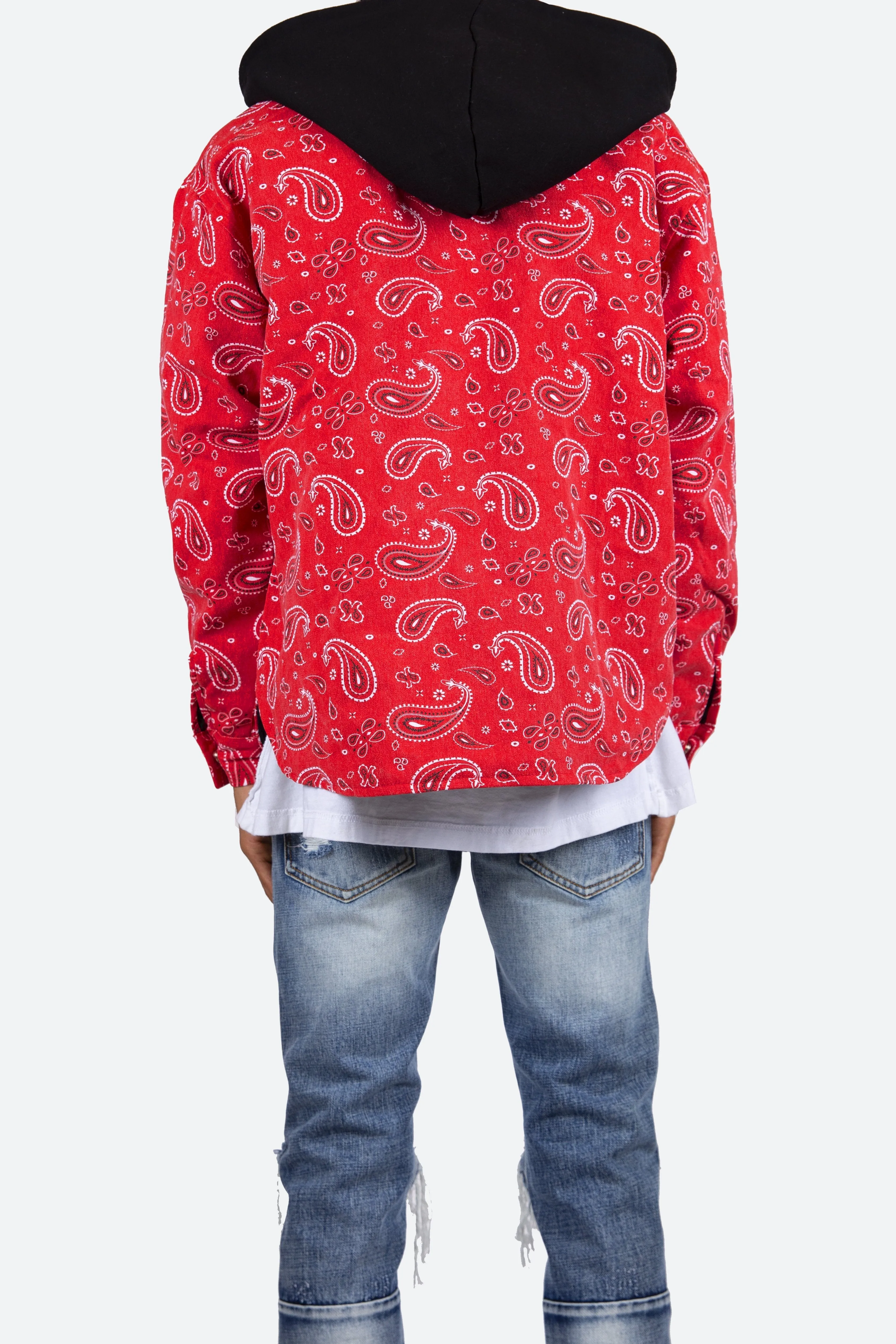 Paisley Hooded Zip Up Jacket - Red