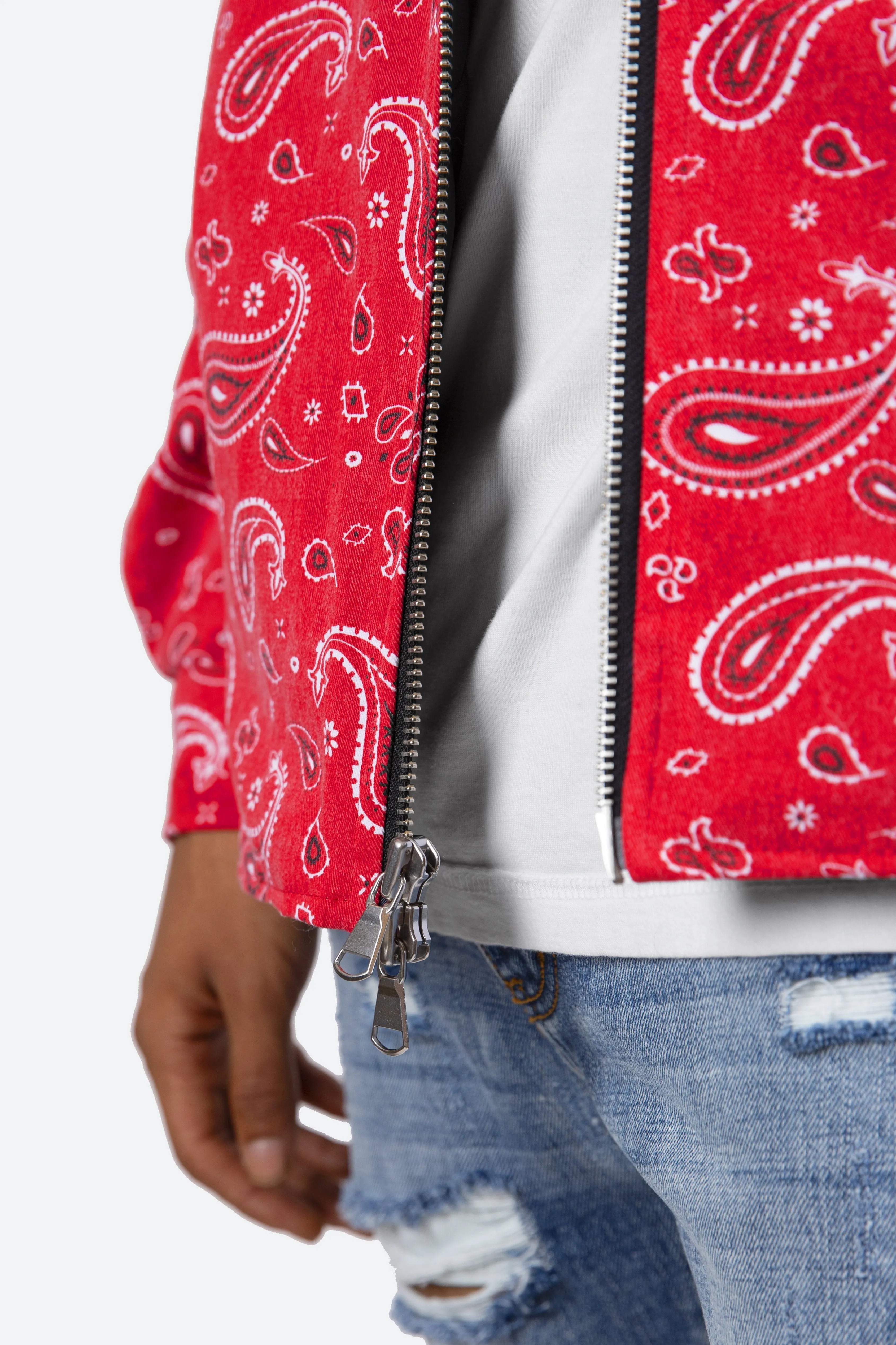 Paisley Hooded Zip Up Jacket - Red