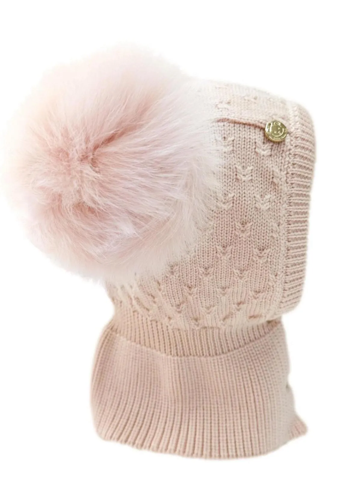 Petite Maison Kids Pink 'Luna' Faux Fur Pom Balaclava Hat