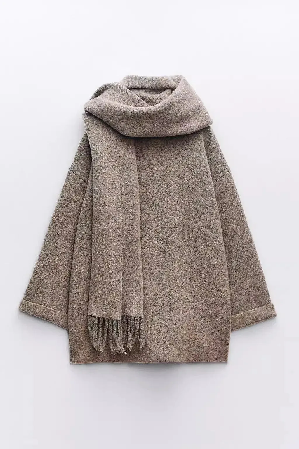 Pre Order:  Camel Scarf Fringe Knitted Coat