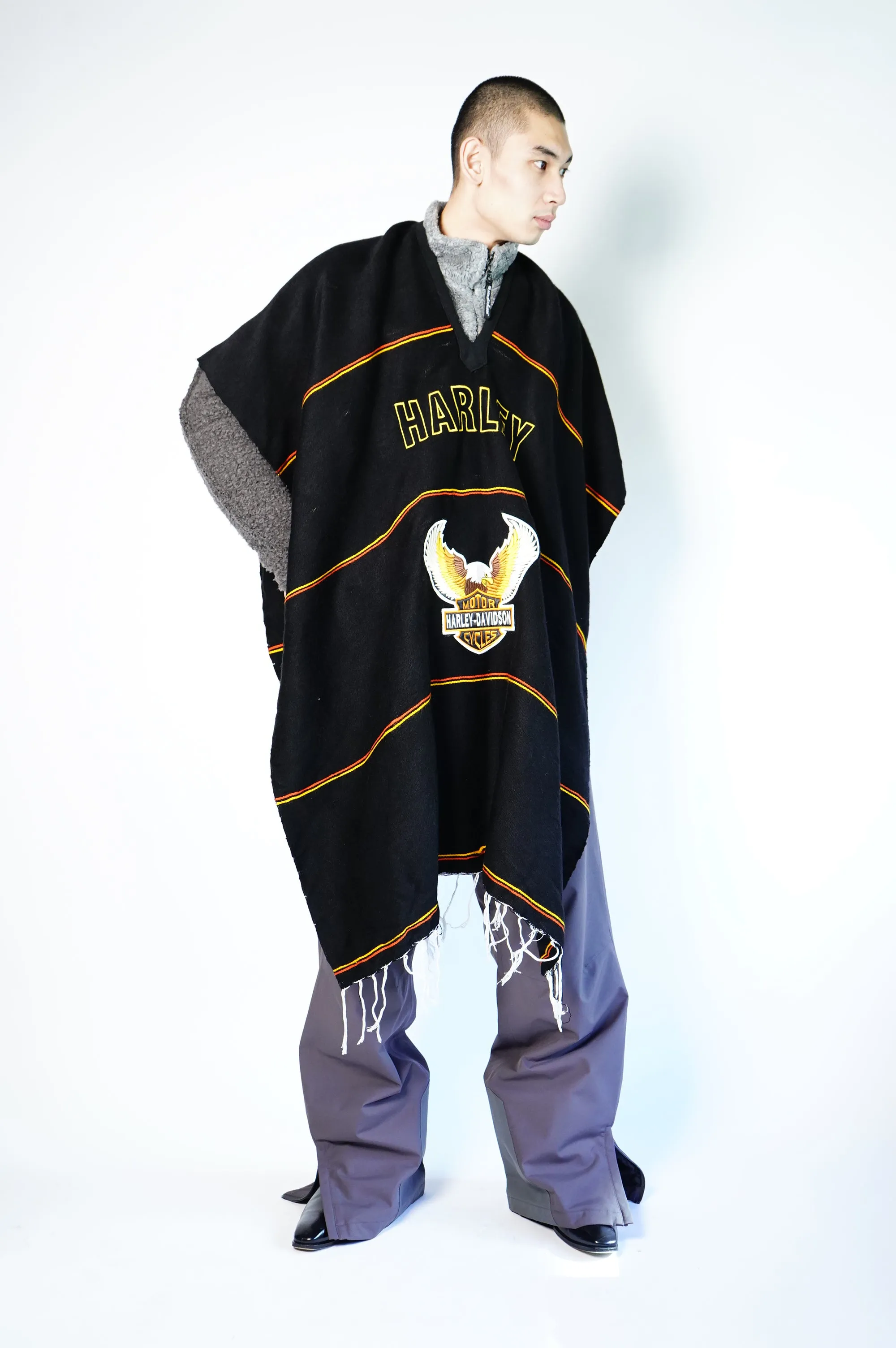 "HARLEY DAVIDSON" -Logo Embroidery Blanket Poncho-