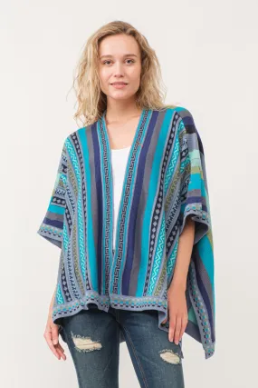 RAJ CORA STRIPED PONCHO RUANA TUQUOISE