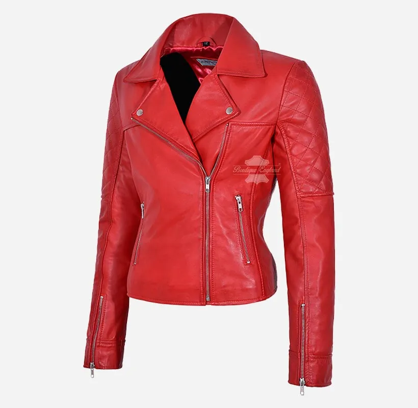 Rampwalk Ladies Biker Leather Jacket Slim Fit Fashion Leather Jacket