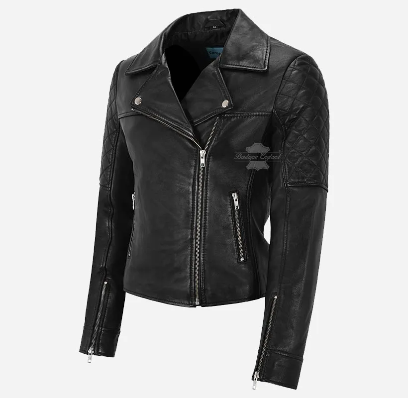 Rampwalk Ladies Biker Leather Jacket Slim Fit Fashion Leather Jacket