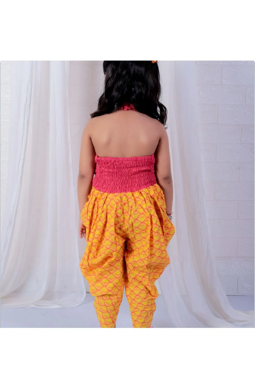 Red & Yellow Halter Neck Dhoti Style Jumpsuit