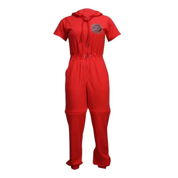 RED SHORT SLEEVE UNISEX JUMPSUIT WITH HOODIE