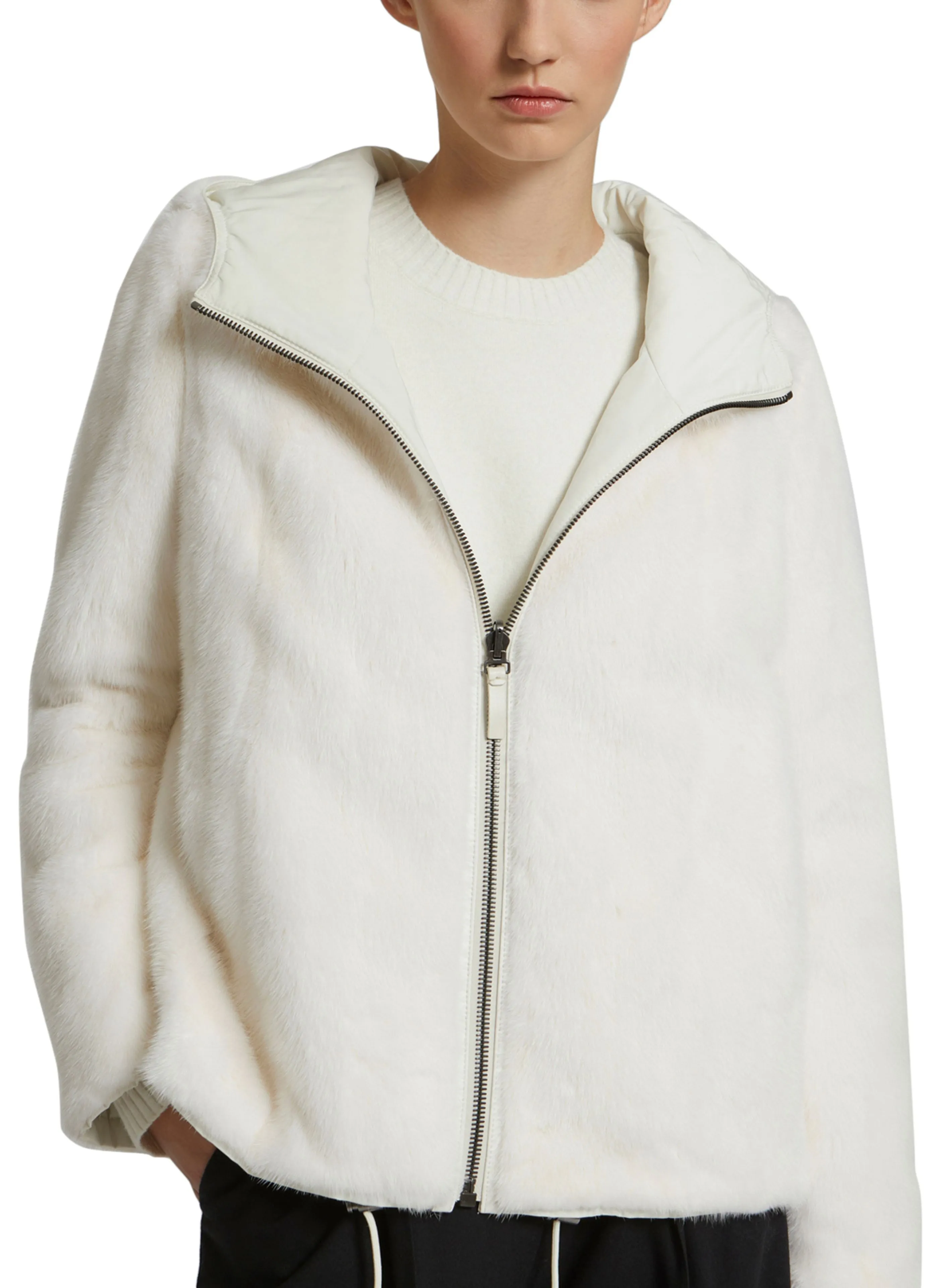 Reversible mink hooded jacket