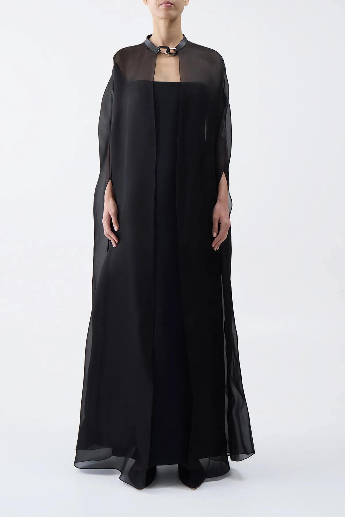 Rowena Sheer Cape in Black Silk Organza