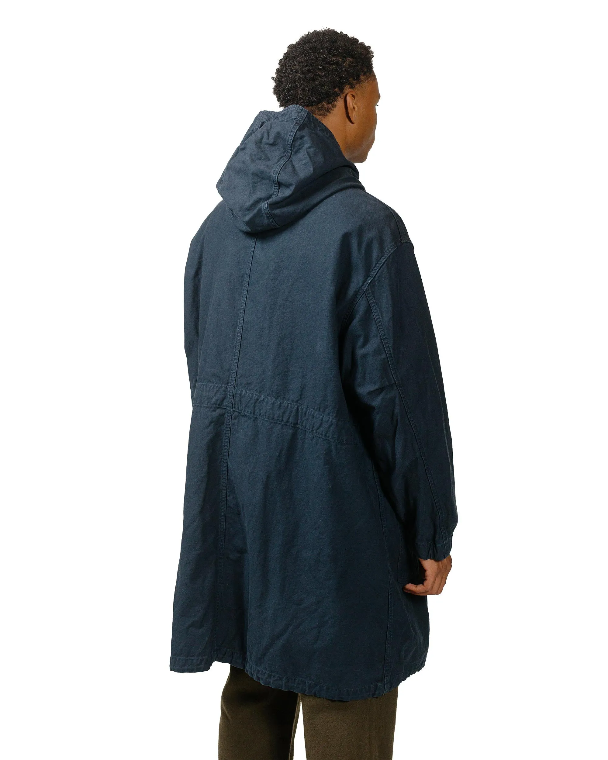 Sage de Cret Cotton/Linen Back Satin Military Hooded Coat Navy