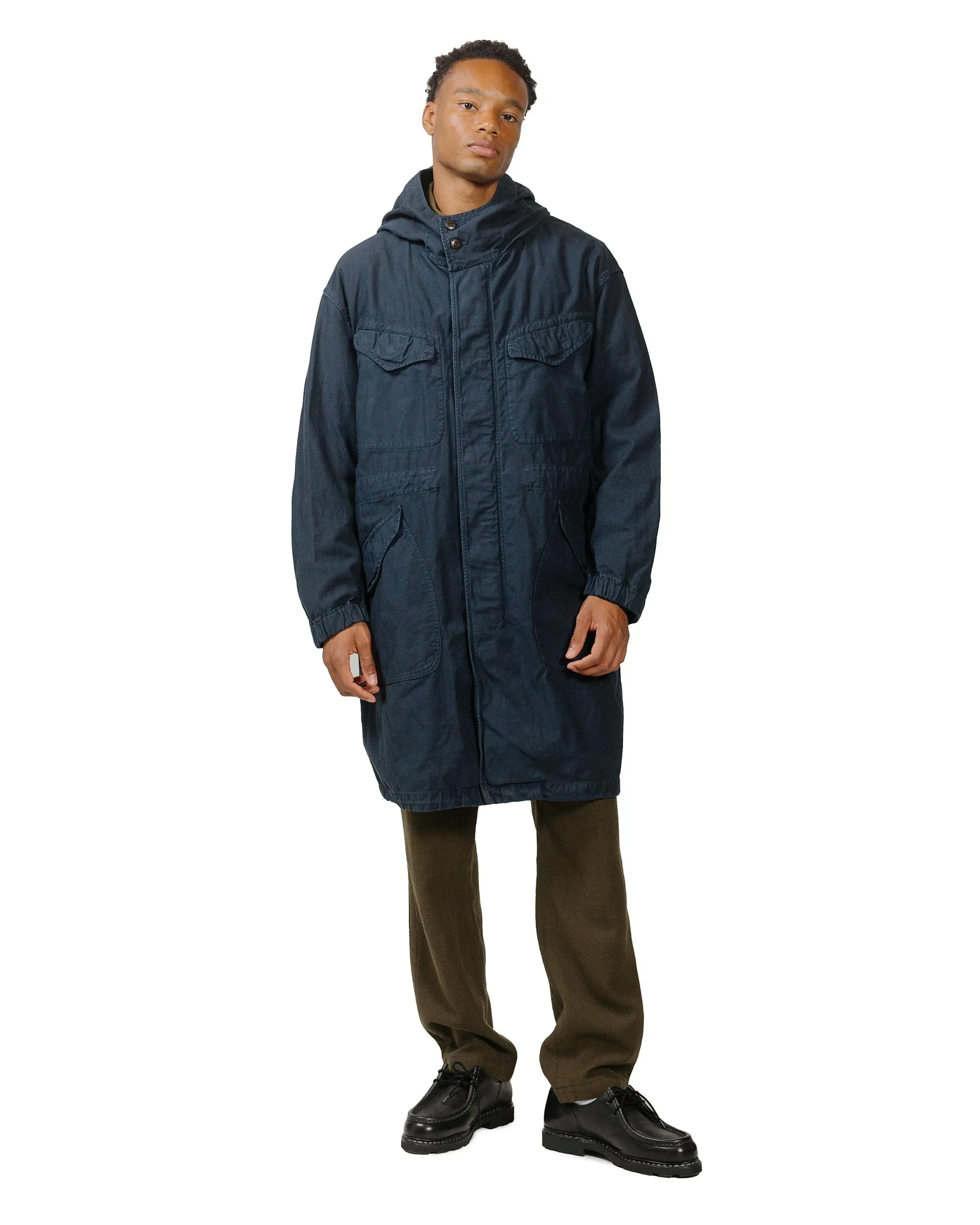 Sage de Cret Cotton/Linen Back Satin Military Hooded Coat Navy