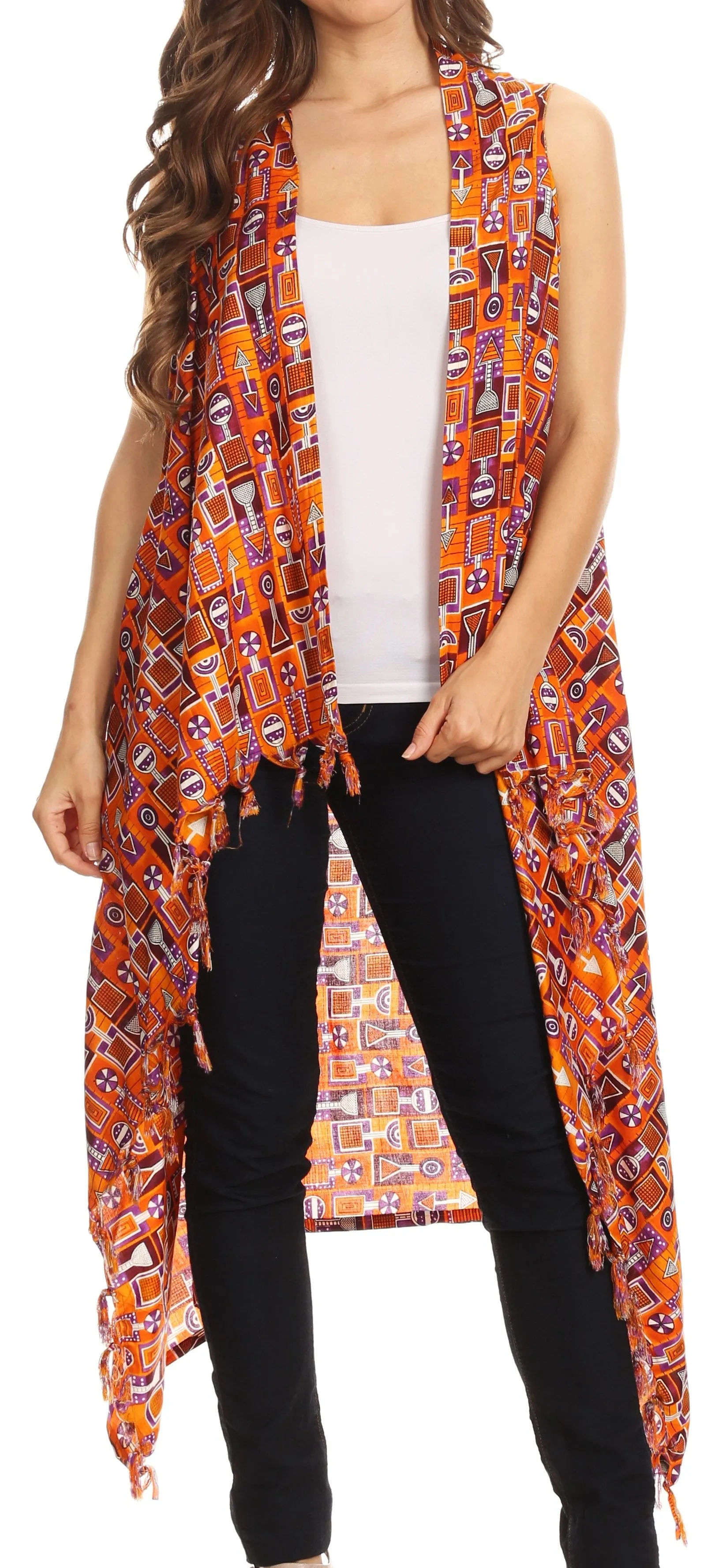 Sakkas Hatice Light Colorful Poncho Wrap Cardigan Top with African Ankara Print