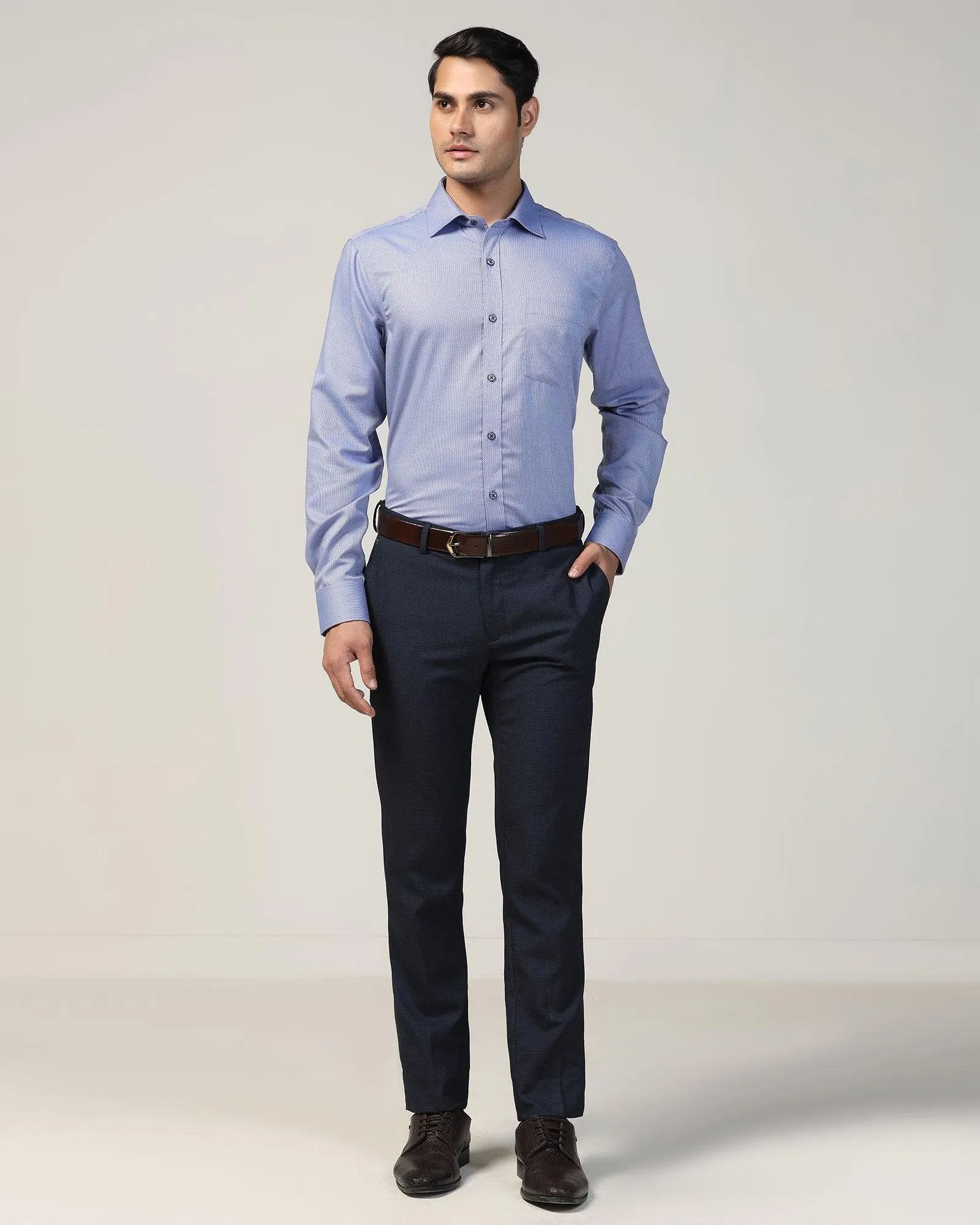 Slim Fit B-91 Formal Navy Textured Trouser - Ford