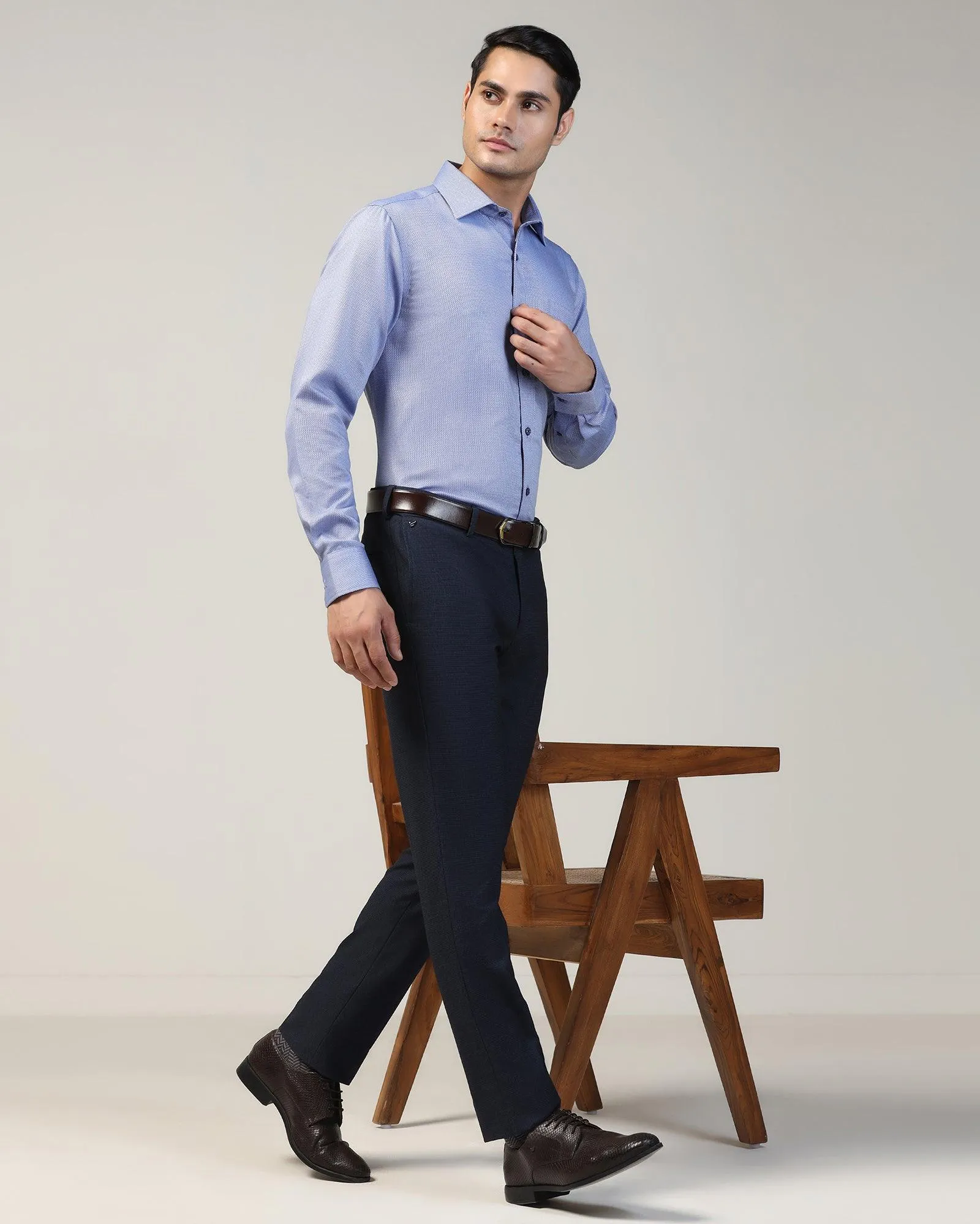 Slim Fit B-91 Formal Navy Textured Trouser - Ford