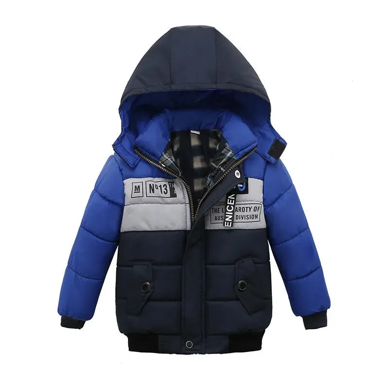 Small Medium-Sized Boys Cotton-Padded Fur Hoodie Winter Jackets for kids