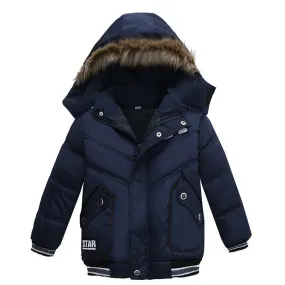 Small Medium-Sized Boys Cotton-Padded Fur Hoodie Winter Jackets for kids