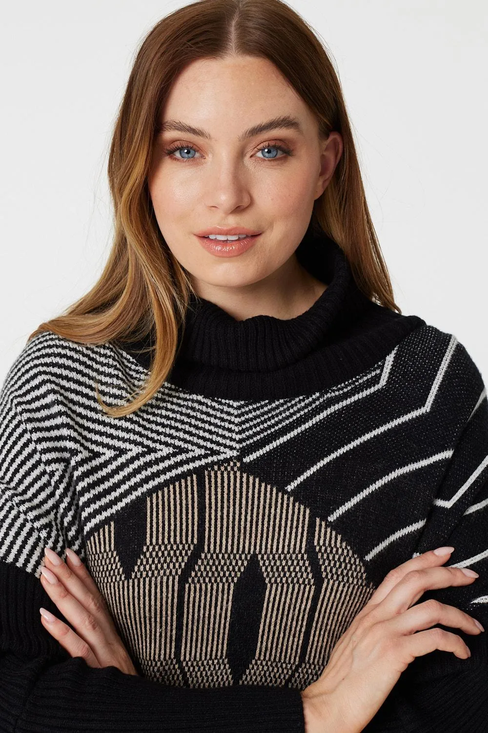 Striped Roll Neck Hanky Hem Jumper