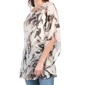 TAHARI Semi Sheer Marble Print Tunic Topper Poncho Cover-Up