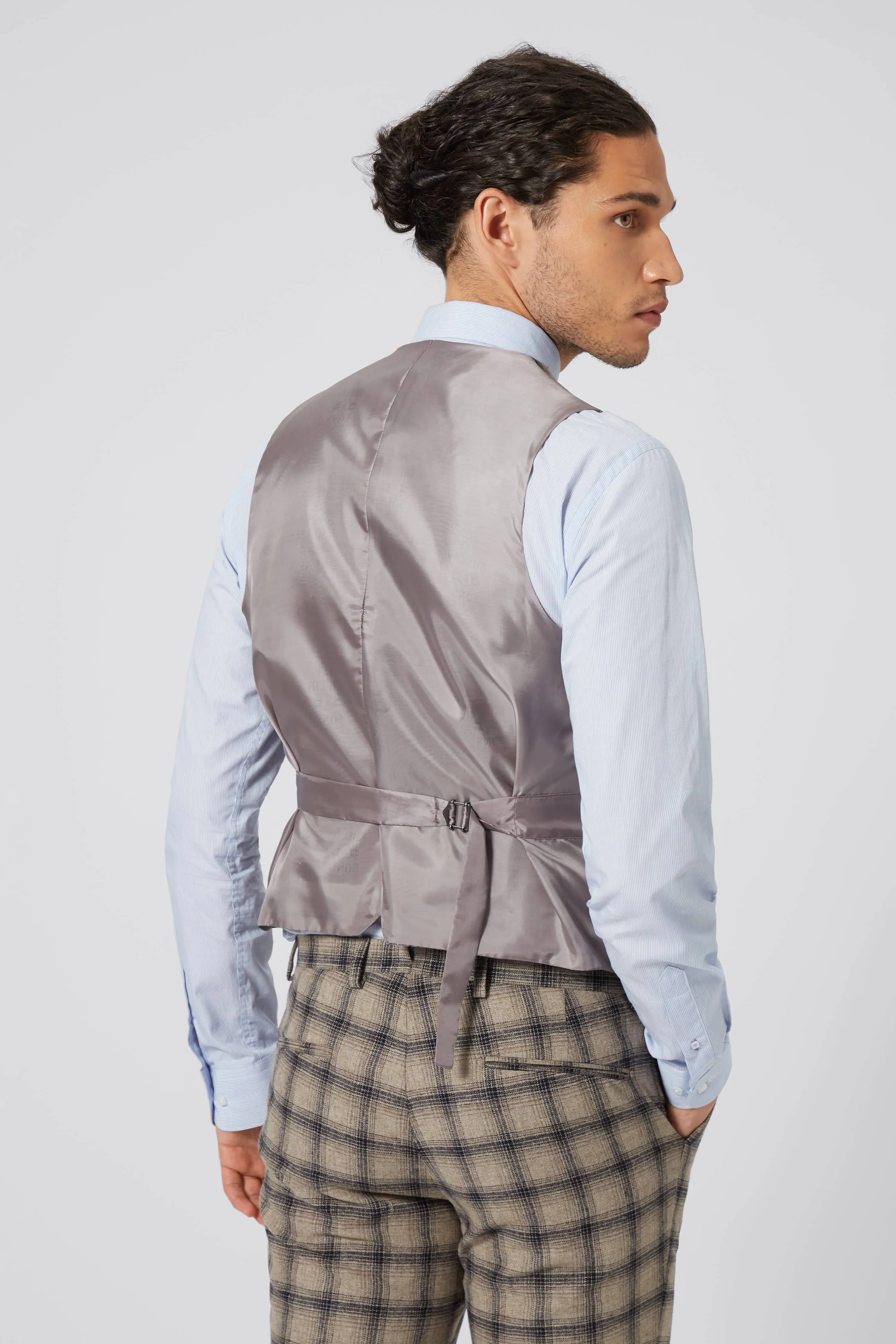 Teddington Slim Fit Brown Check Wool Waistcoat - ARCHIVE