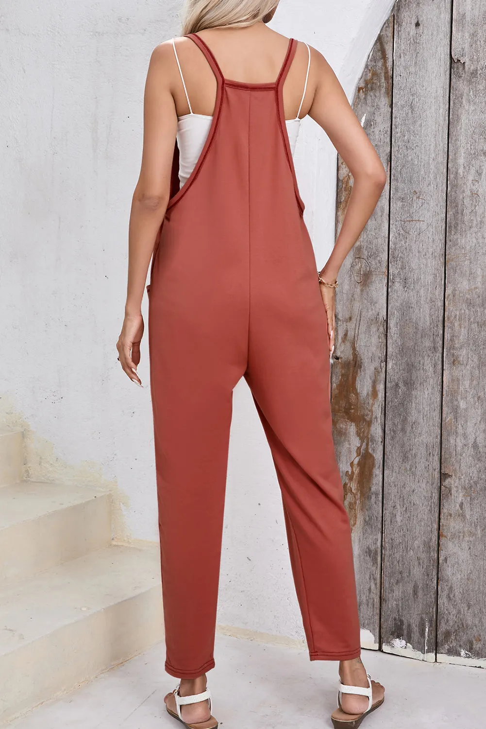 TEEK - Red Orange Spaghetti Strap Jumpsuit