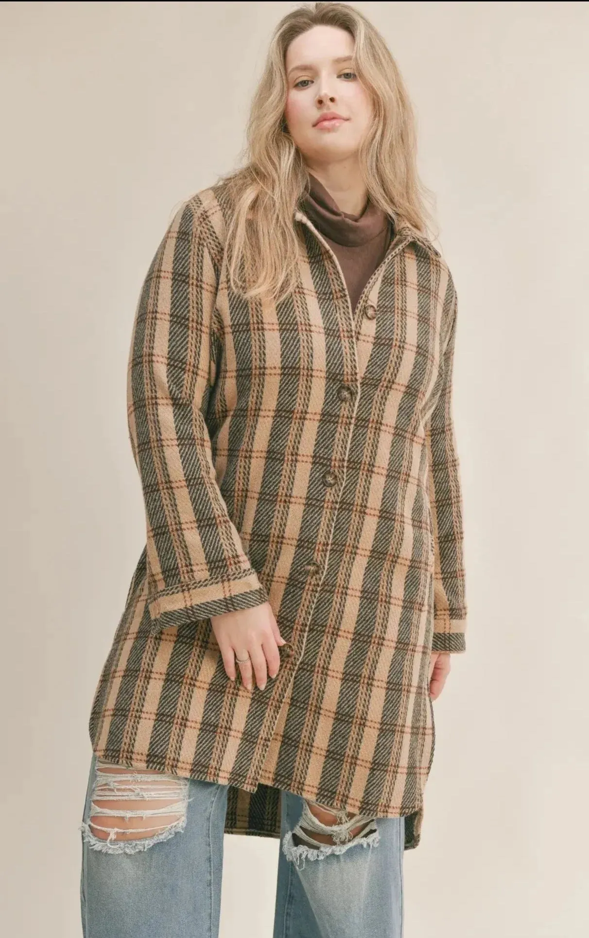 The Bambi Long Plaid Shacket - PLUS