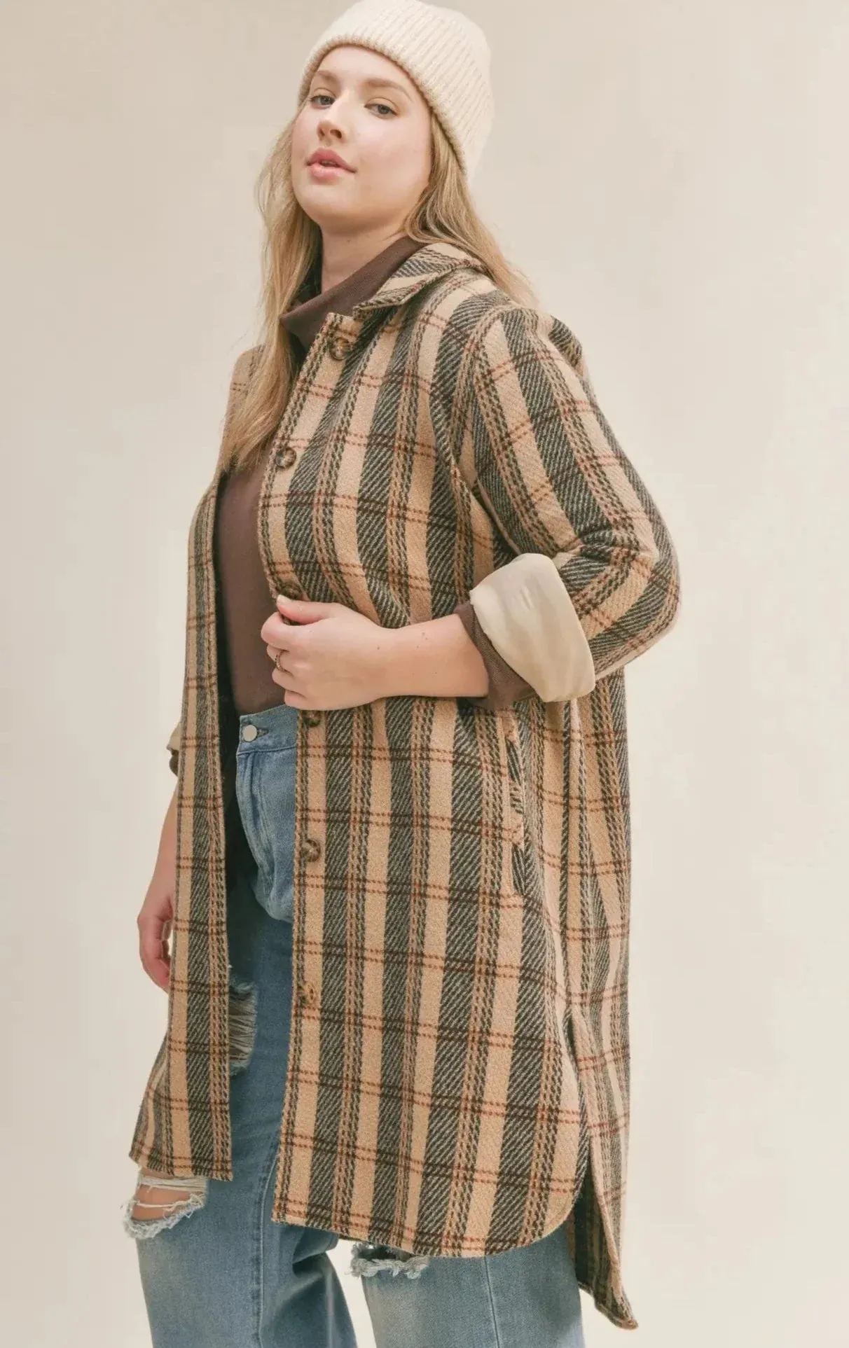 The Bambi Long Plaid Shacket - PLUS