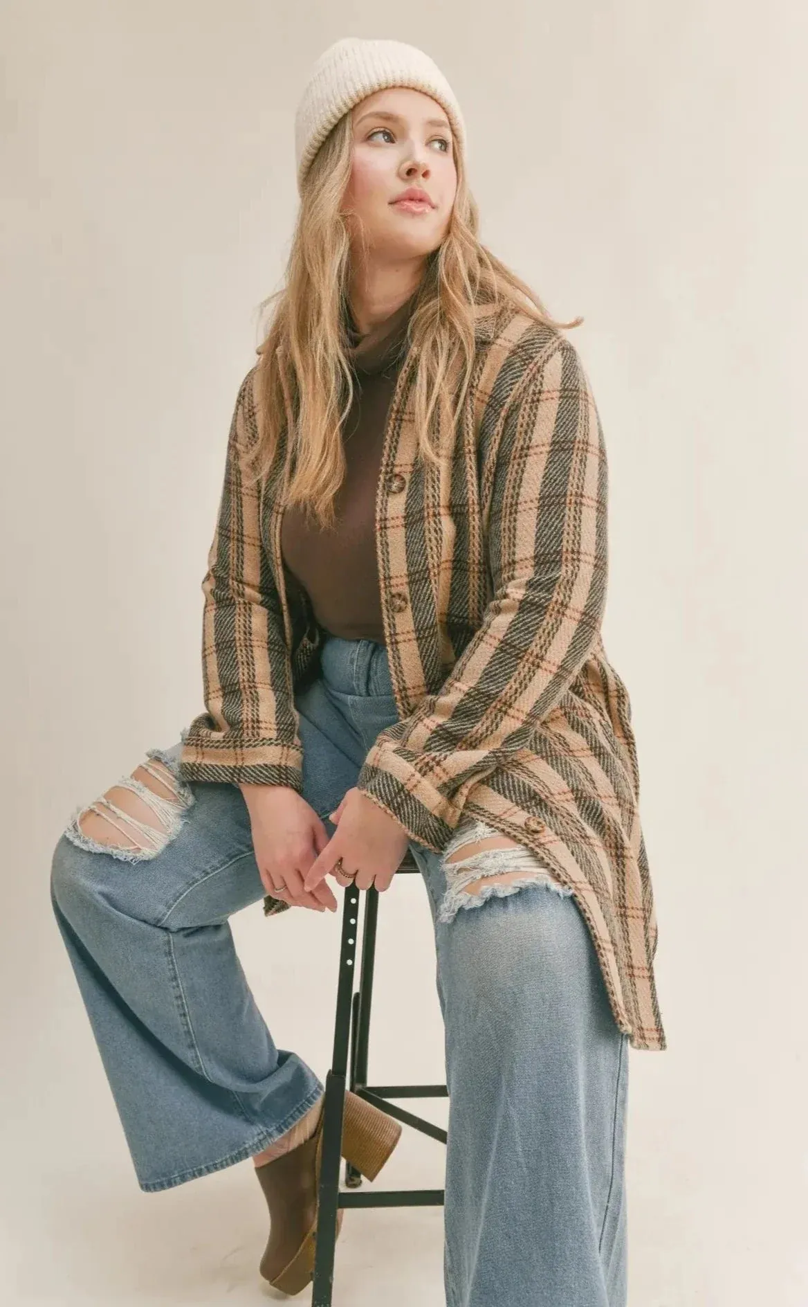 The Bambi Long Plaid Shacket - PLUS