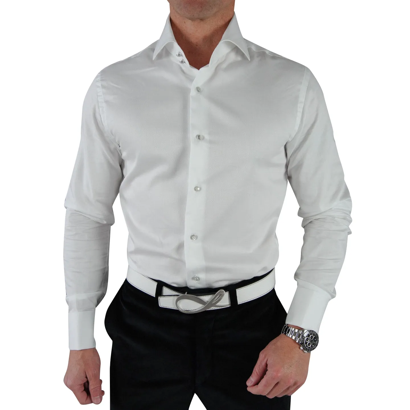 White Classico Signature Tuxedo Shirt