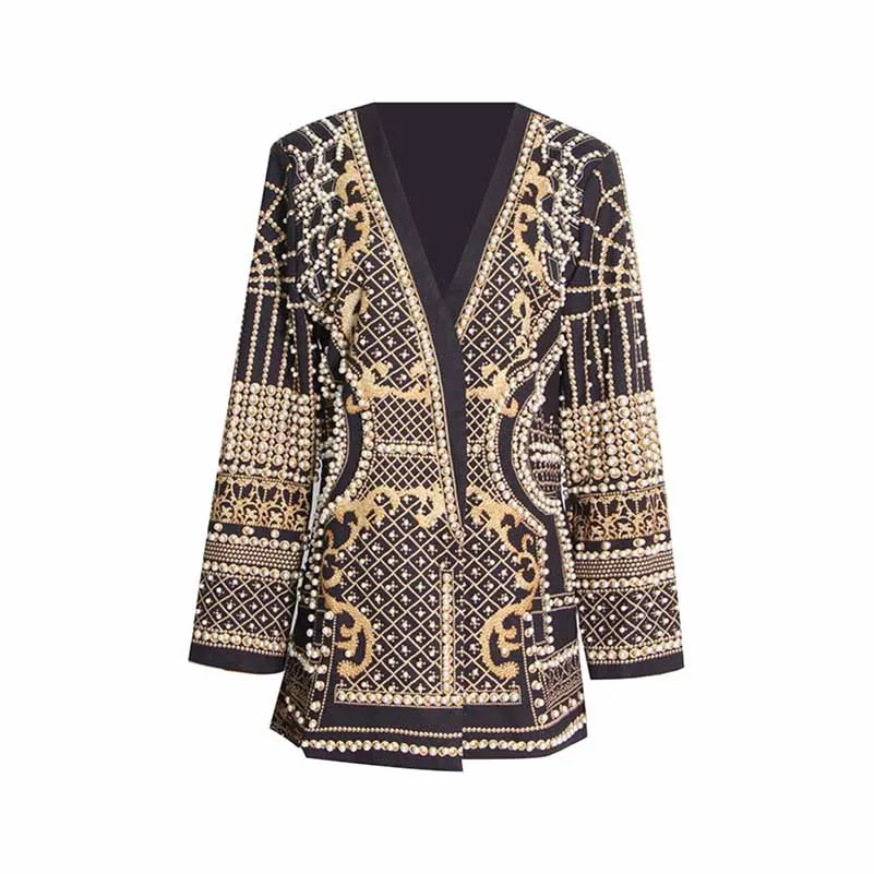 Women Long Sleeve Bubble Bead Blazer