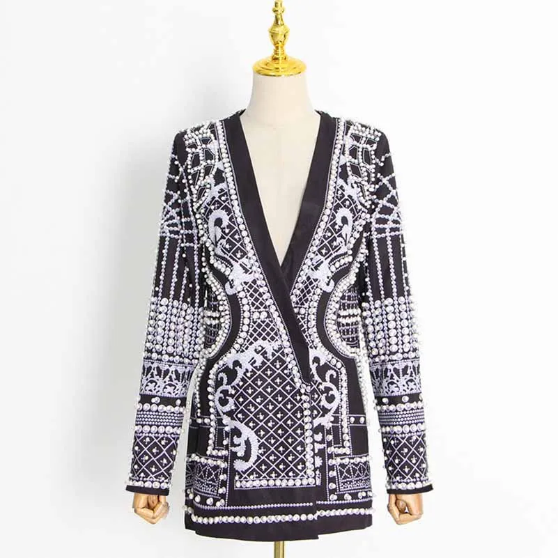 Women Long Sleeve Bubble Bead Blazer