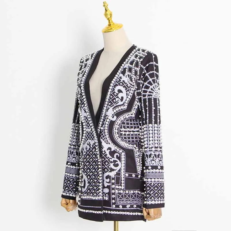 Women Long Sleeve Bubble Bead Blazer