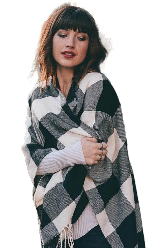 Women's Buffalo Check Tassel Poncho