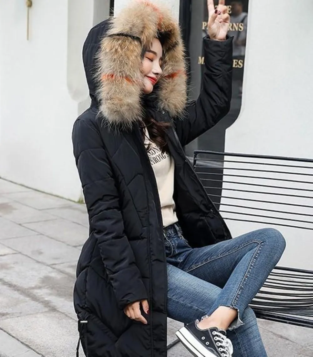 Womens Casual Puffer Coat with Faux Fur Hood