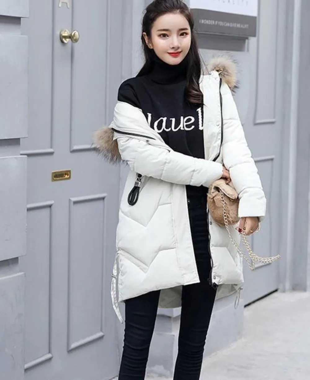 Womens Casual Puffer Coat with Faux Fur Hood