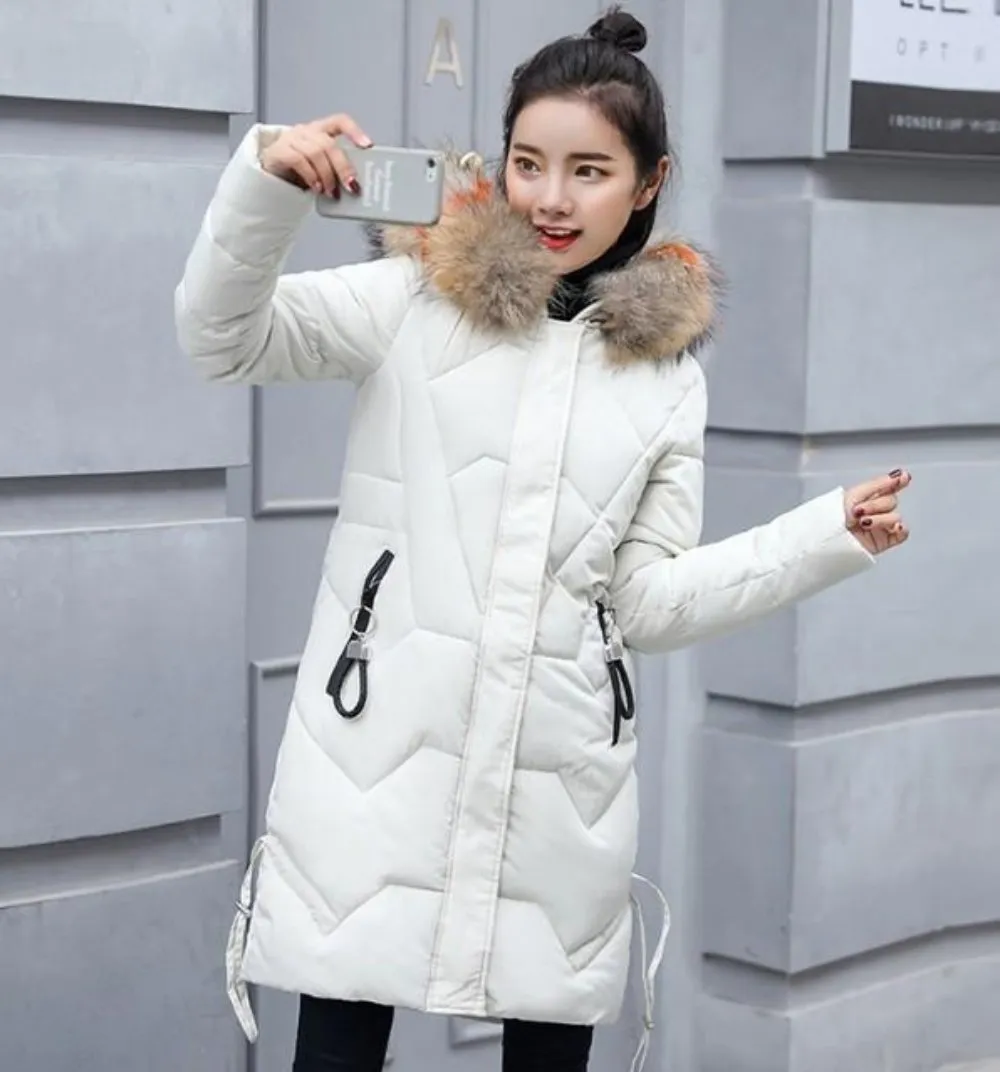 Womens Casual Puffer Coat with Faux Fur Hood