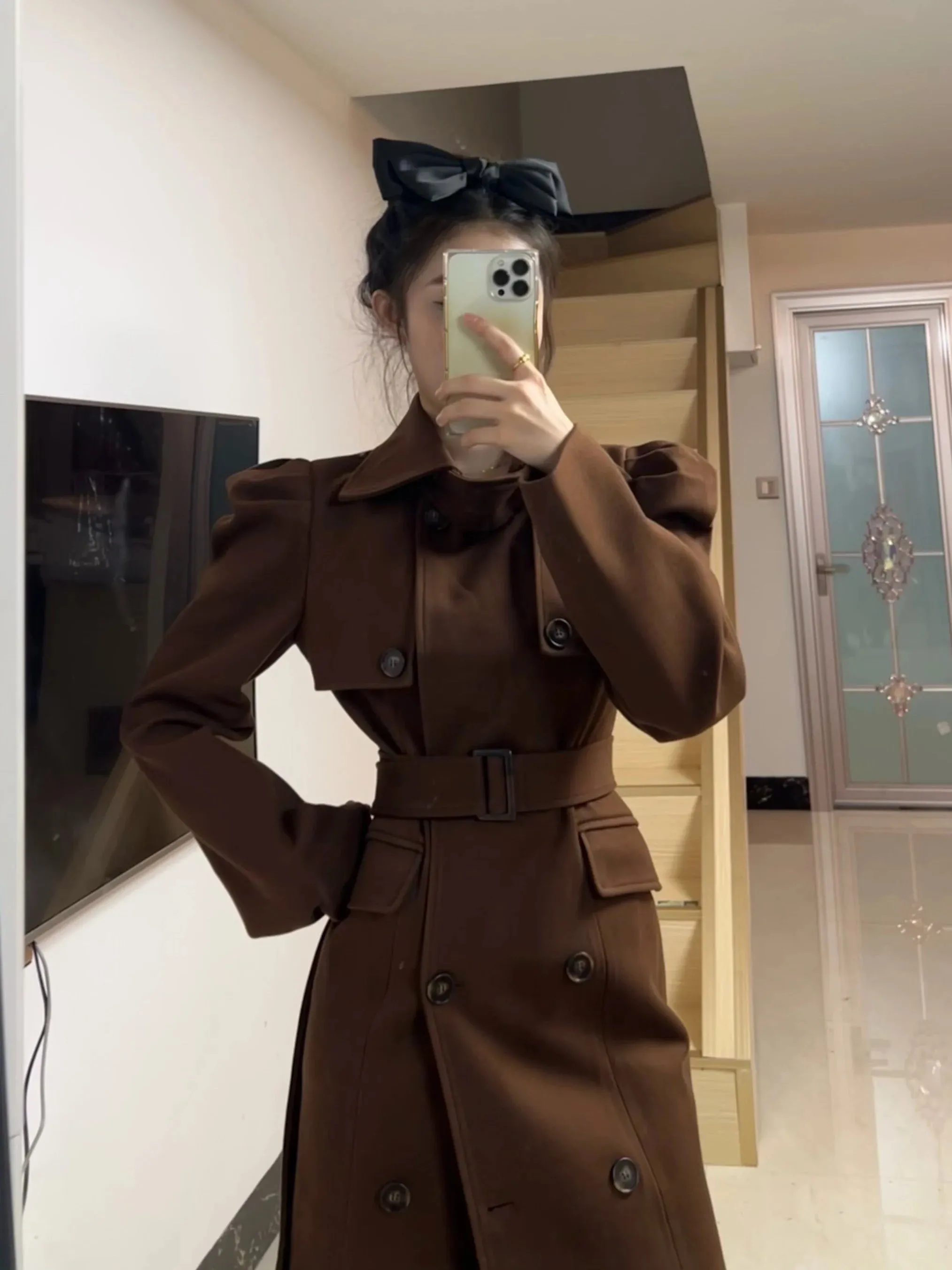 Women's Elegant Maxi Long Woolen Trench Coat