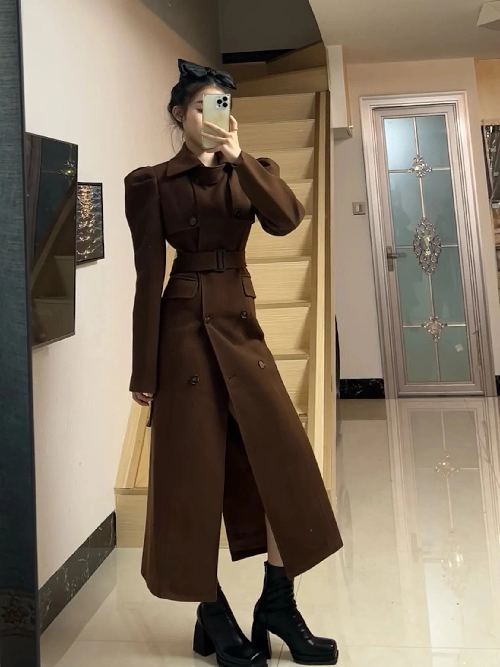 Women's Elegant Maxi Long Woolen Trench Coat